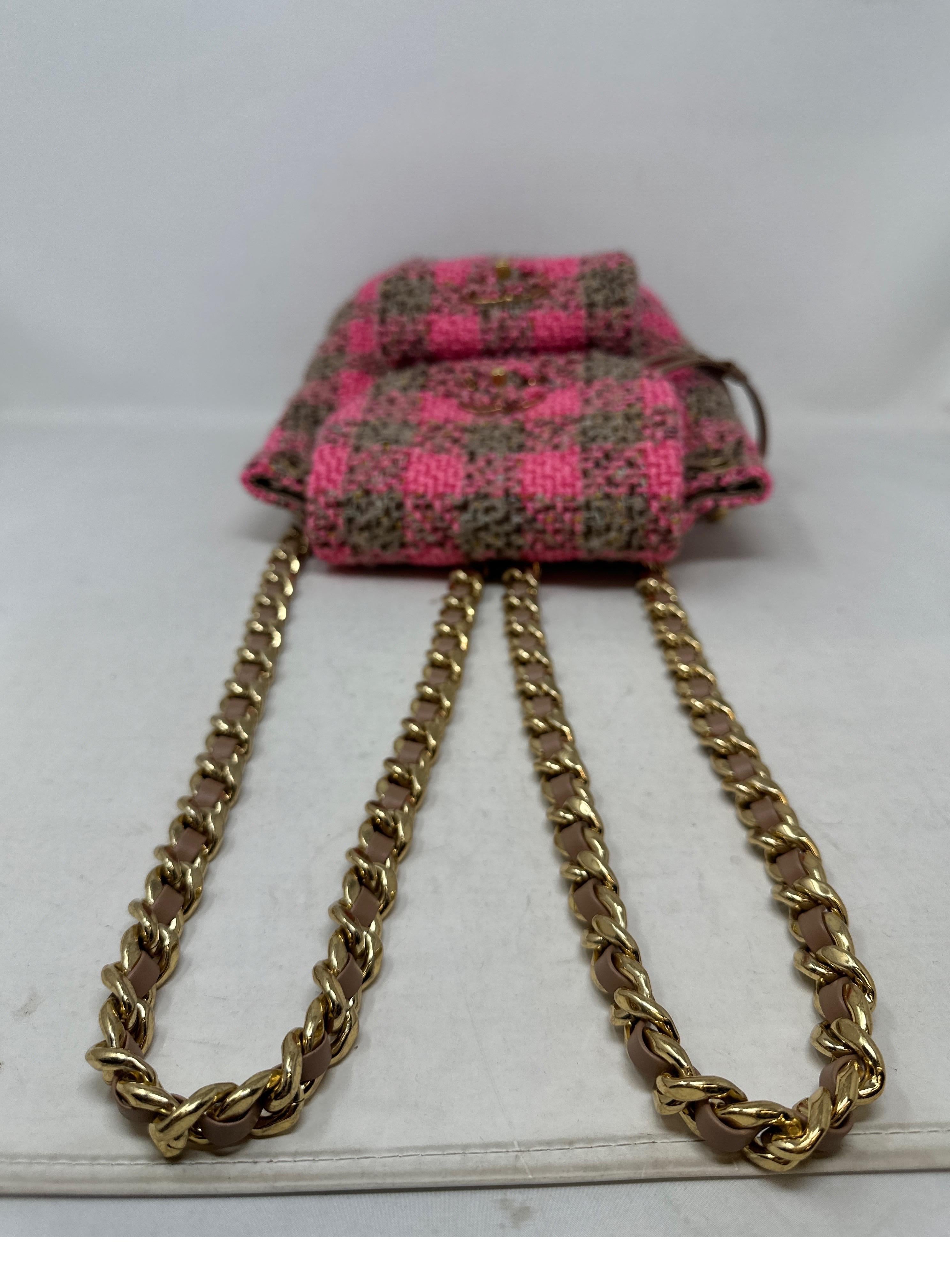 Chanel Tweed Pink and Tan Backpack  For Sale 10