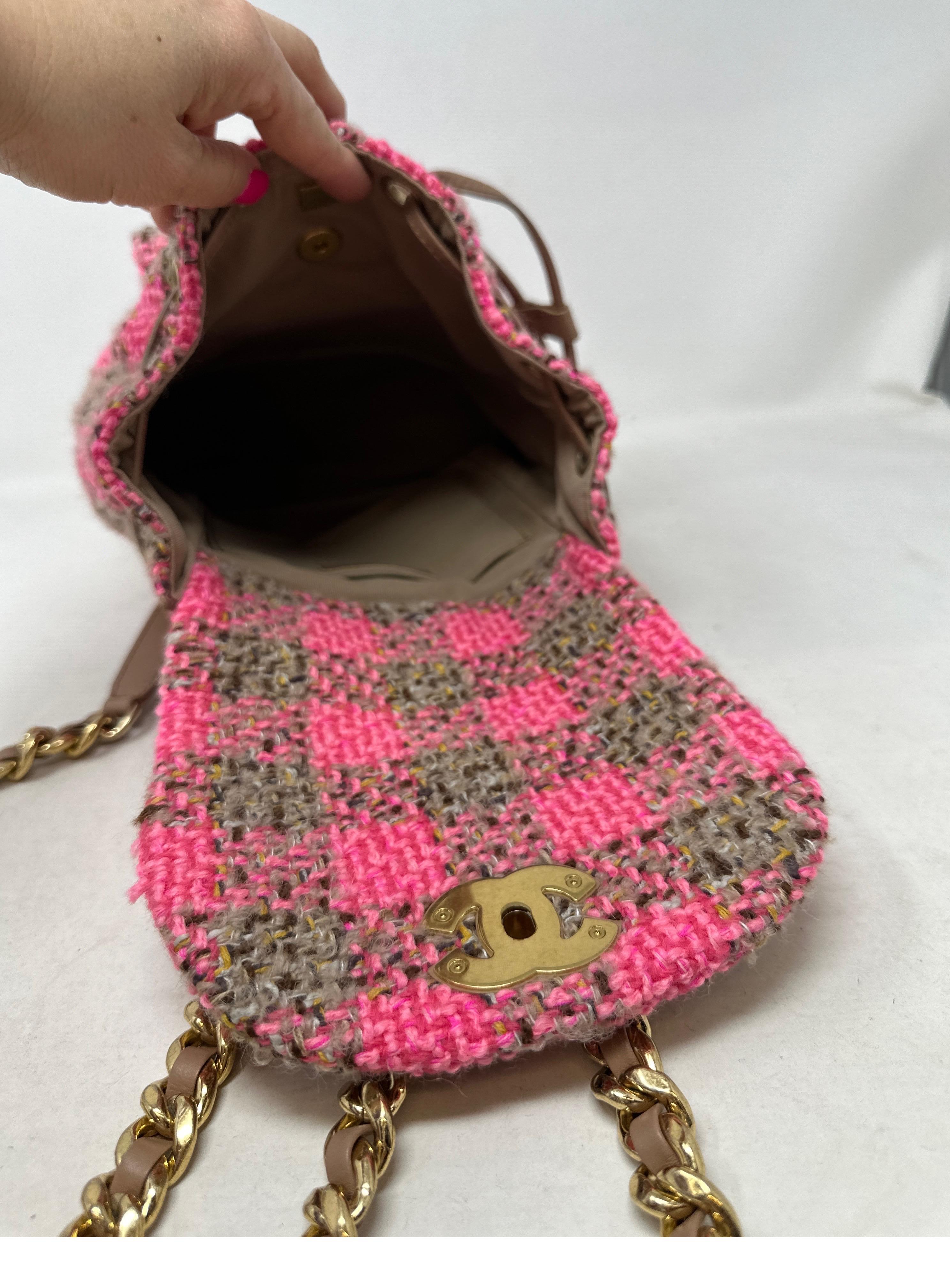 Chanel Tweed Pink and Tan Backpack  For Sale 11