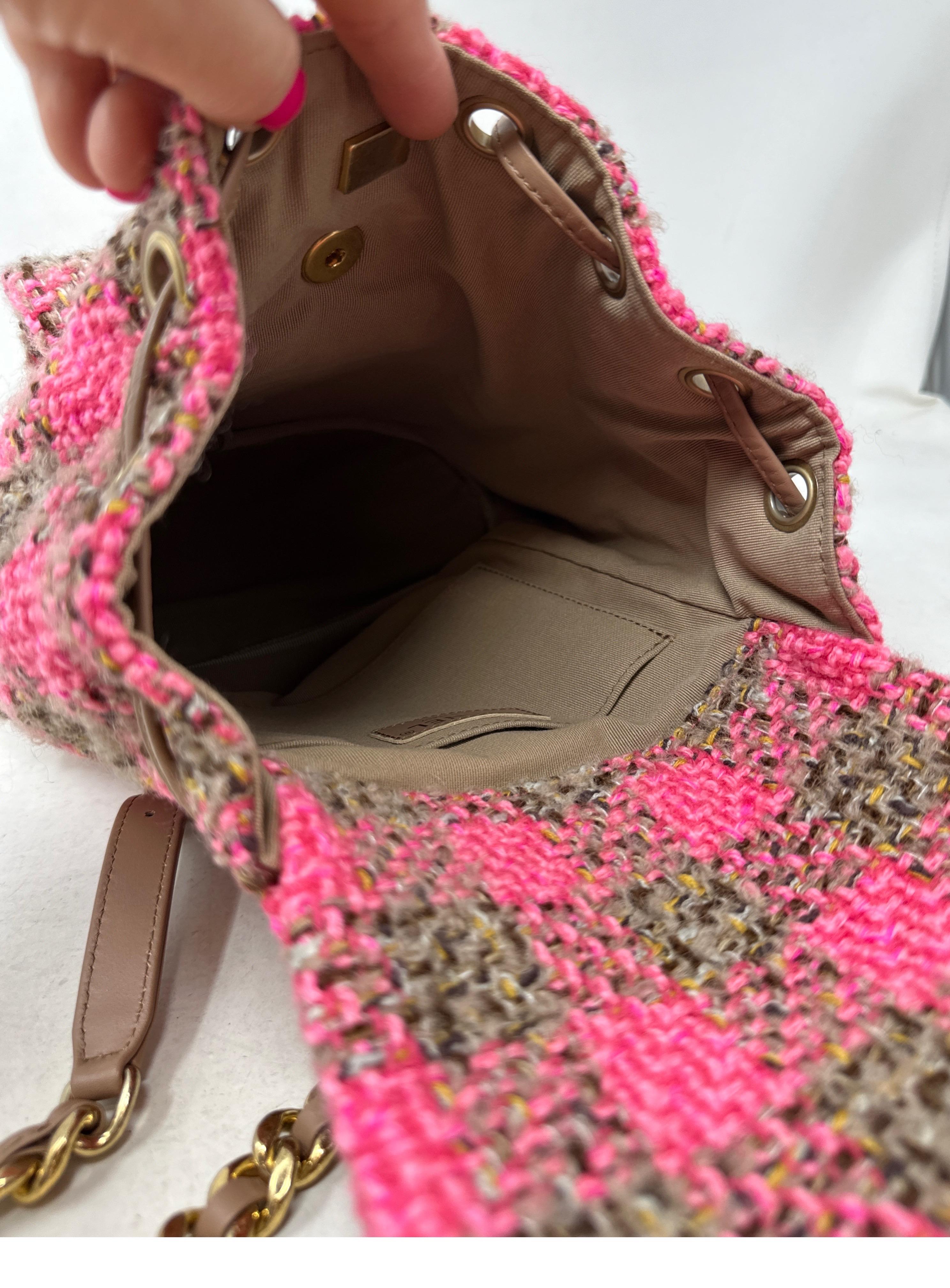 Chanel Tweed Pink and Tan Backpack  For Sale 12