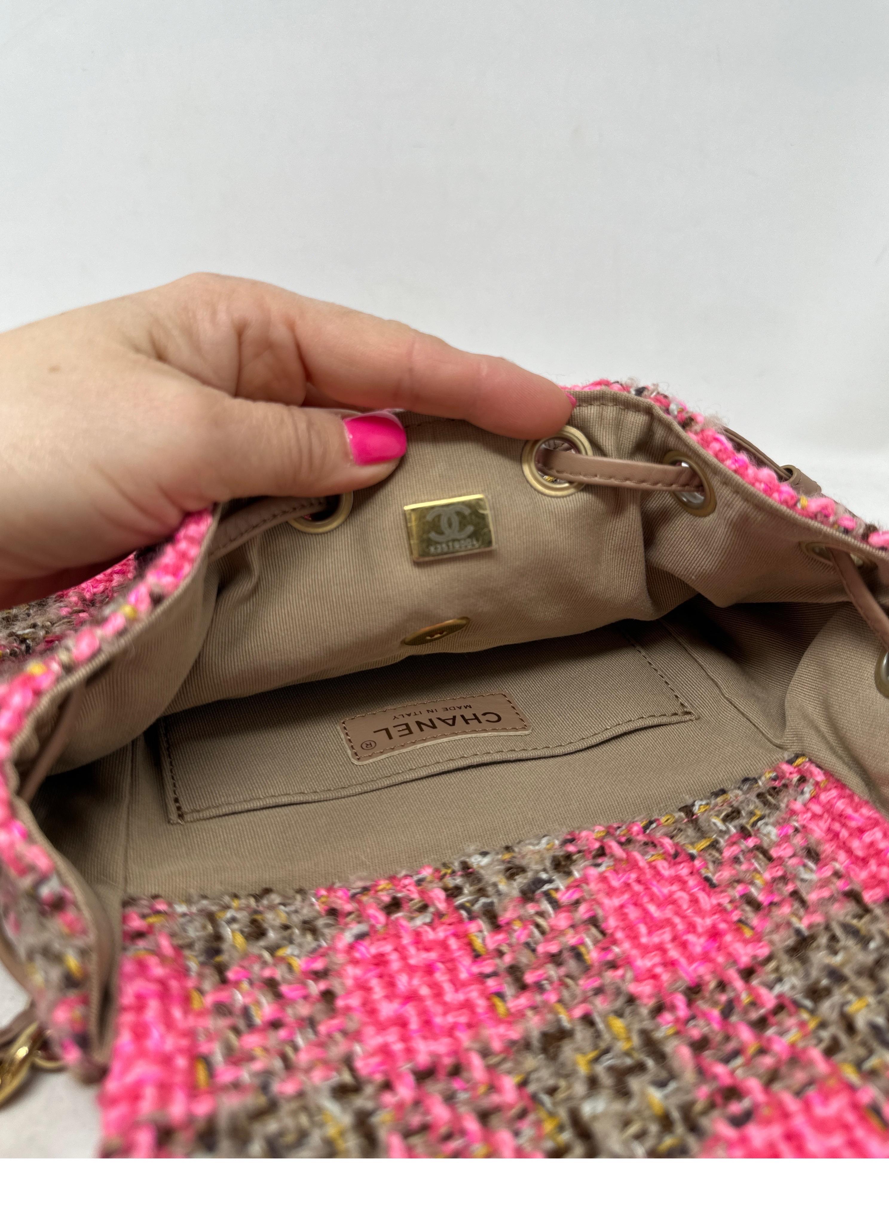 Chanel Tweed Pink and Tan Backpack  For Sale 13