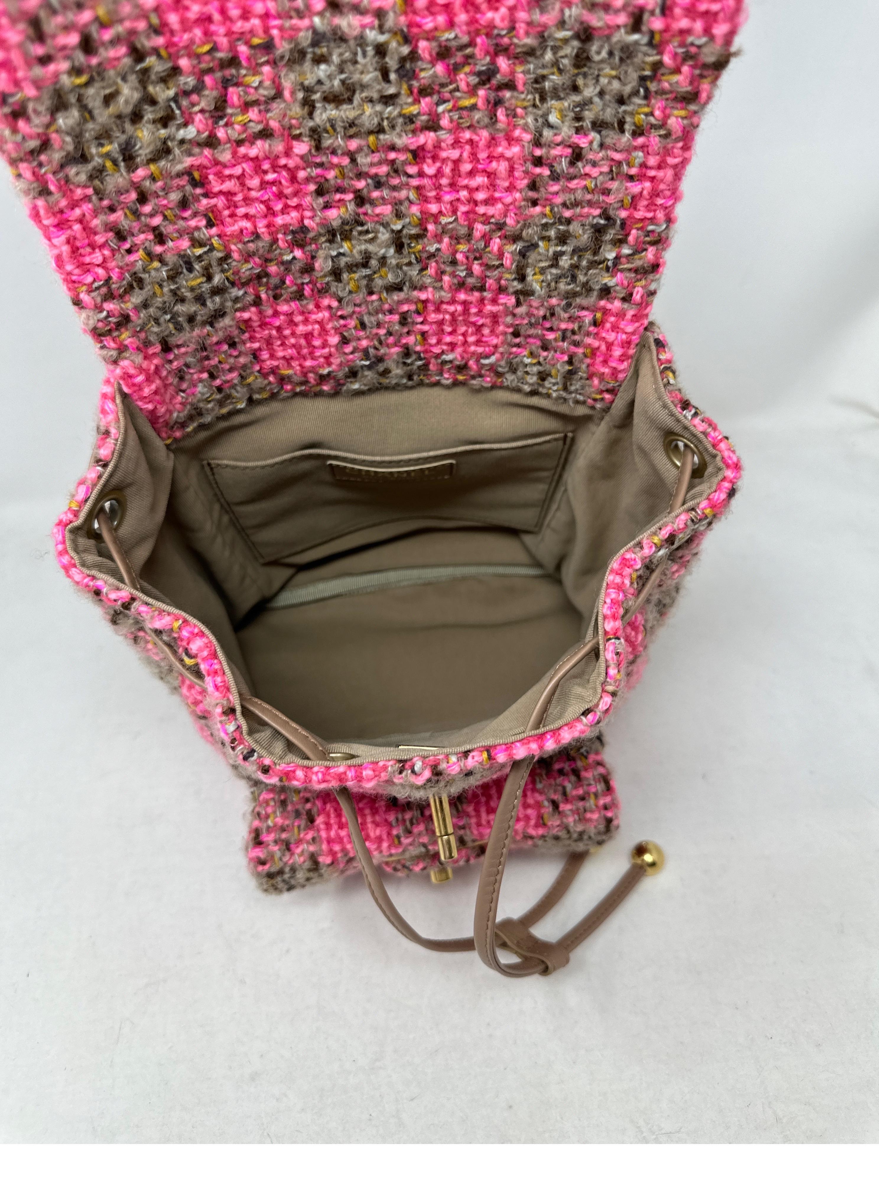 Chanel Tweed Pink and Tan Backpack  For Sale 14