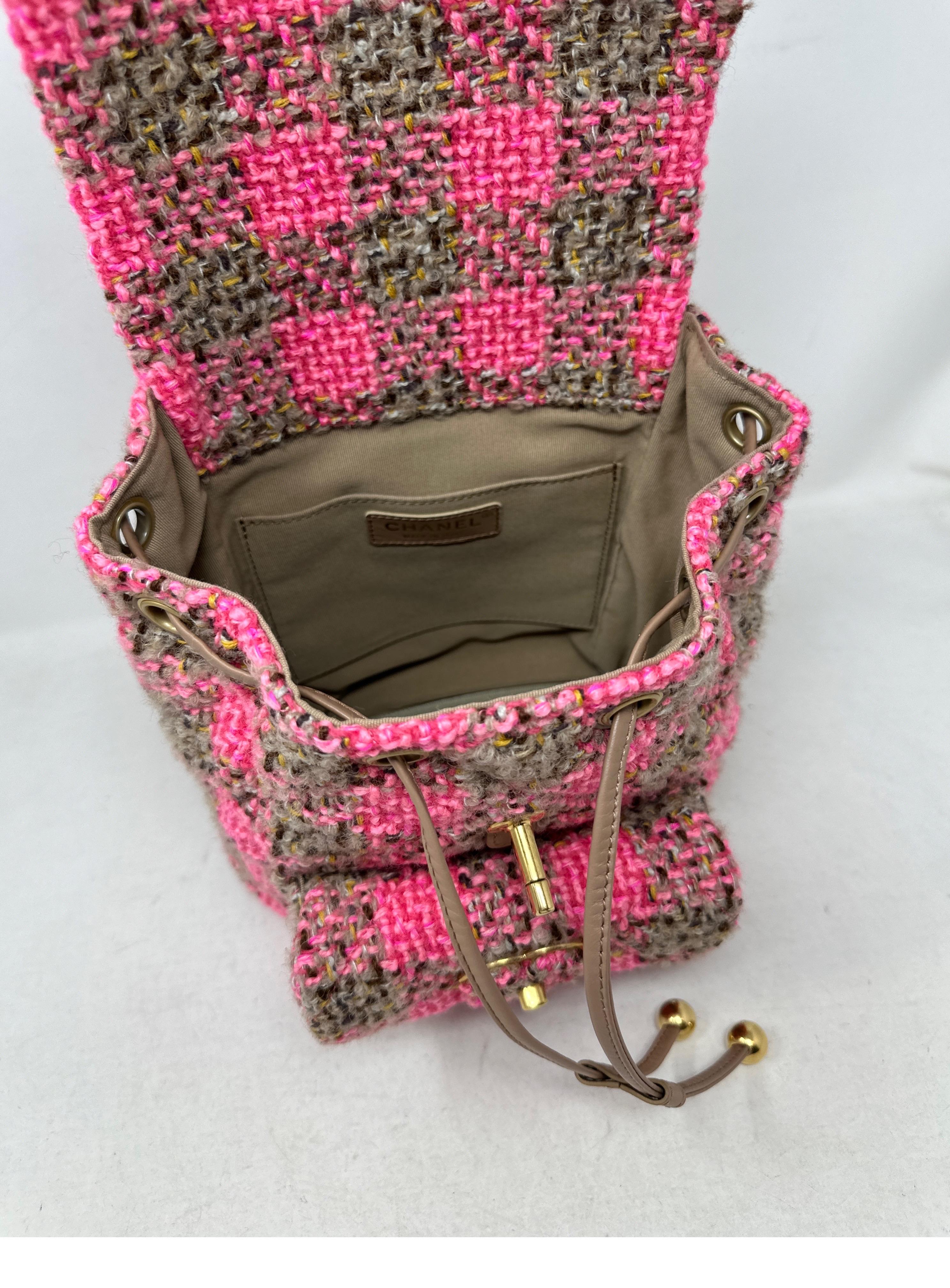 Chanel Tweed Pink and Tan Backpack  For Sale 15