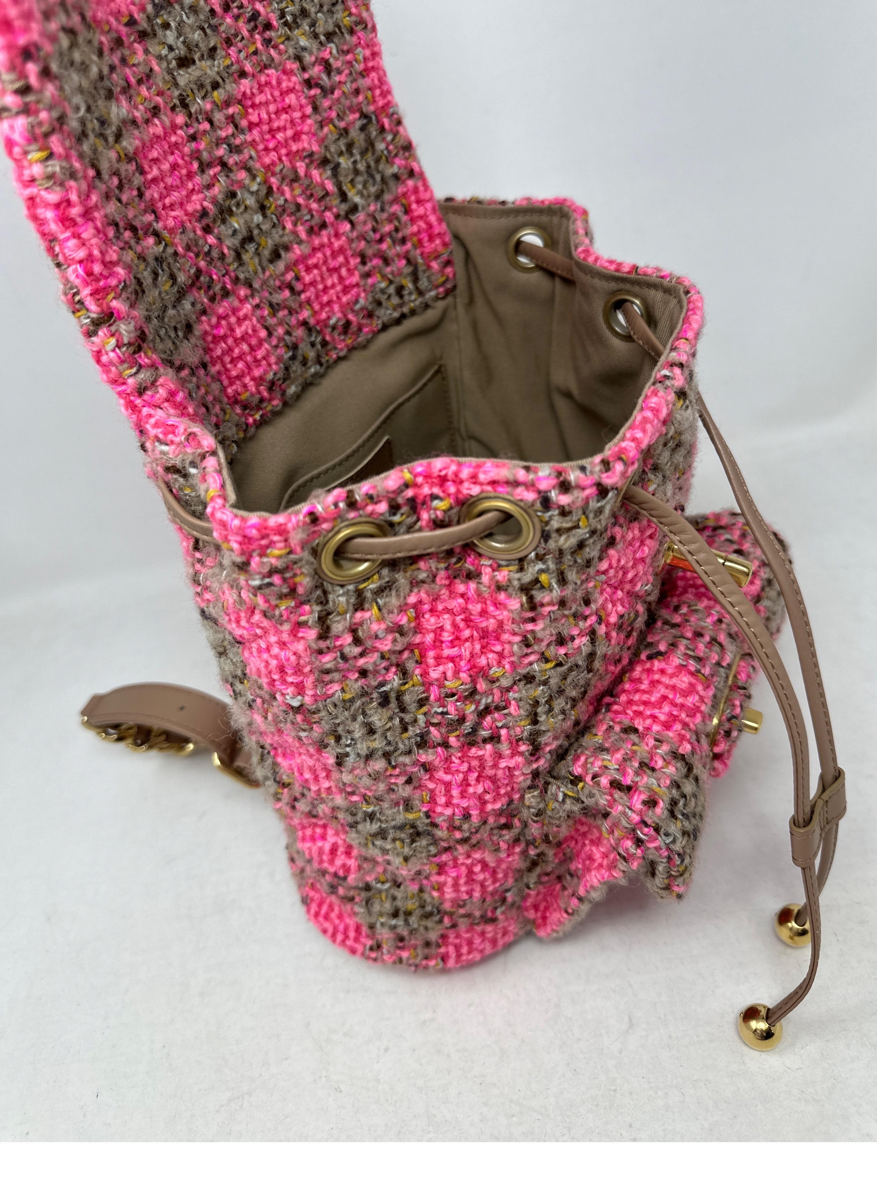 Chanel Tweed Pink and Tan Backpack  For Sale 16