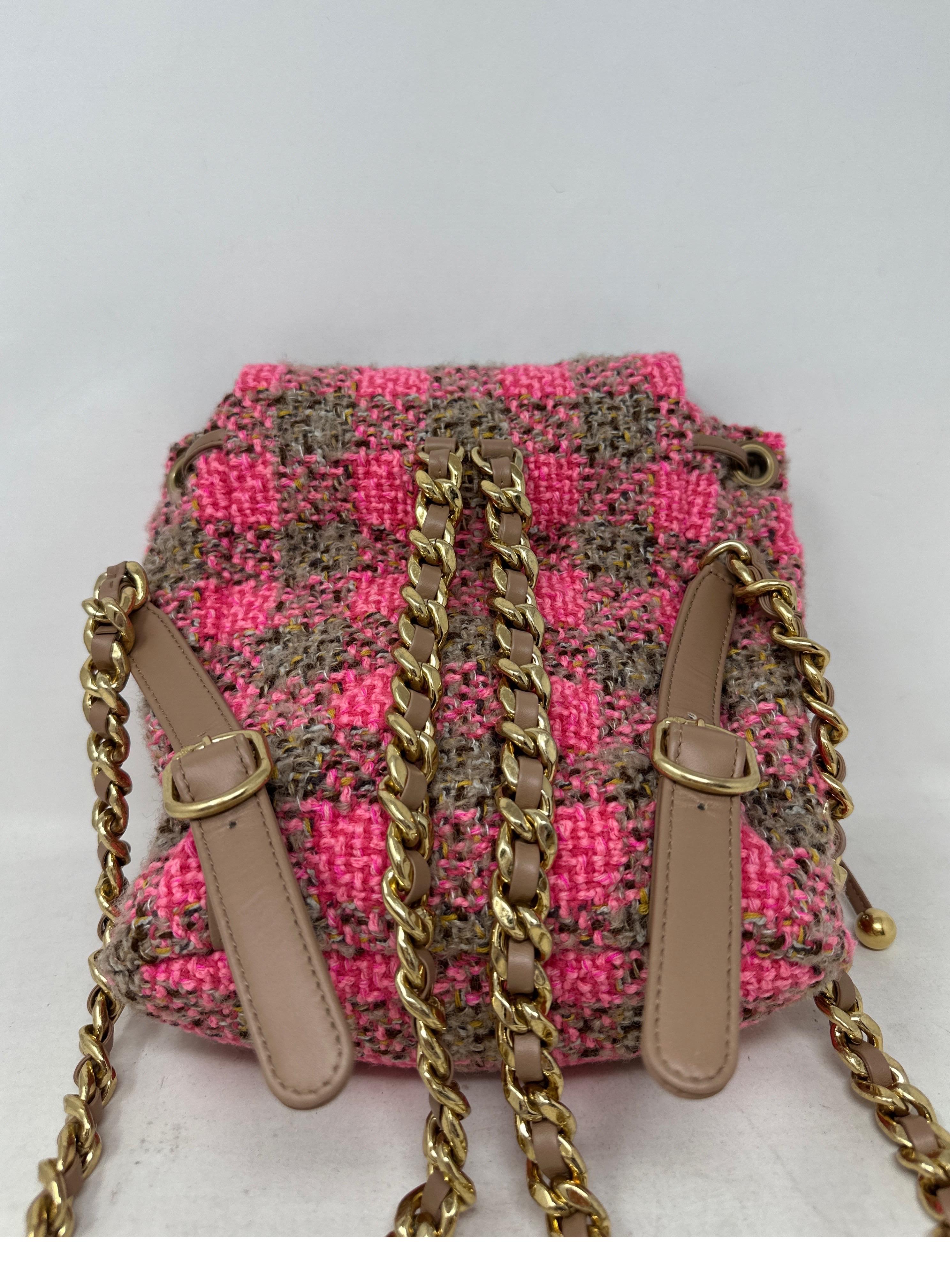 Chanel Tweed Pink and Tan Backpack  In New Condition For Sale In Athens, GA