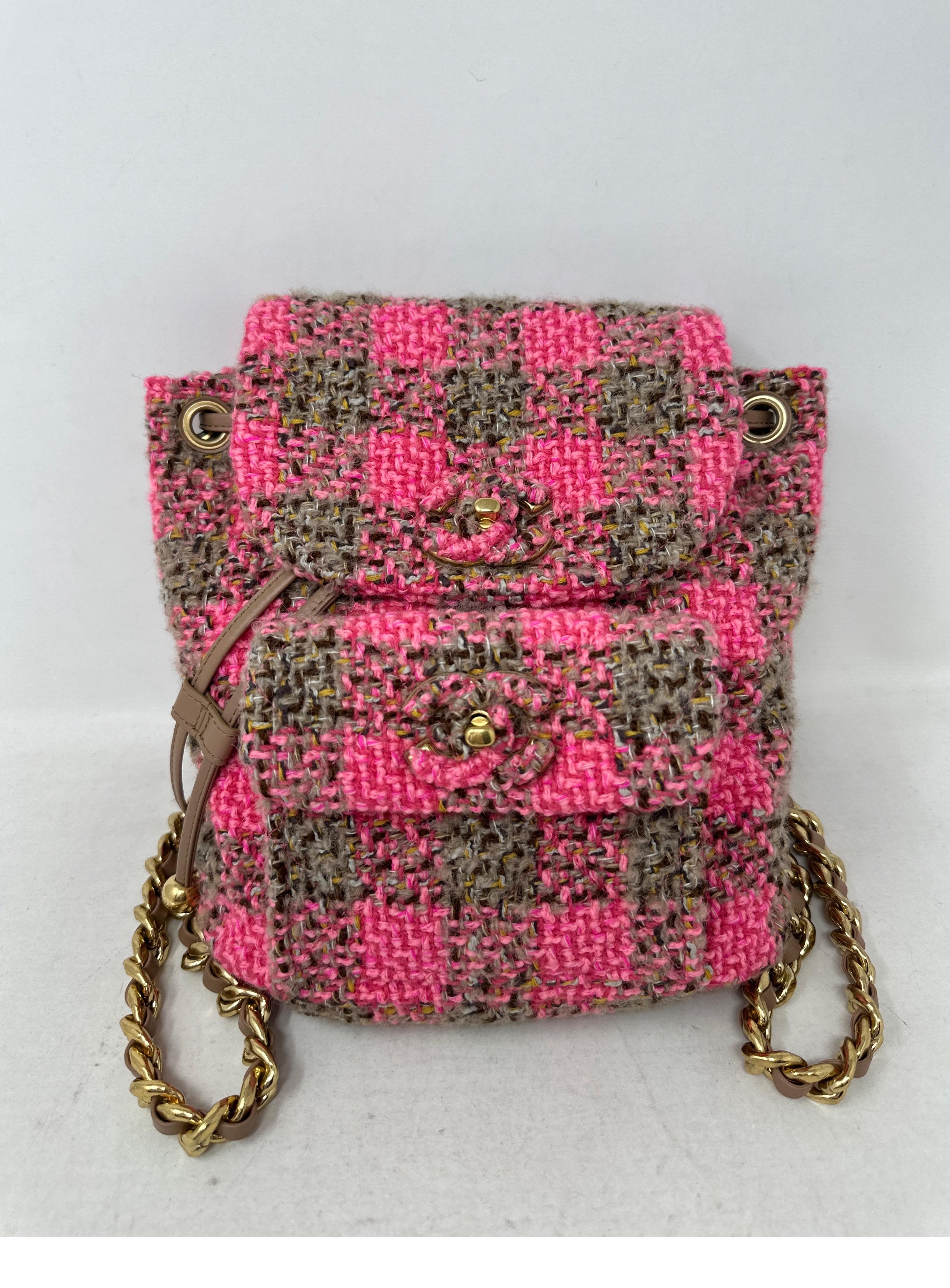 Women's or Men's Chanel Tweed Pink and Tan Backpack  For Sale