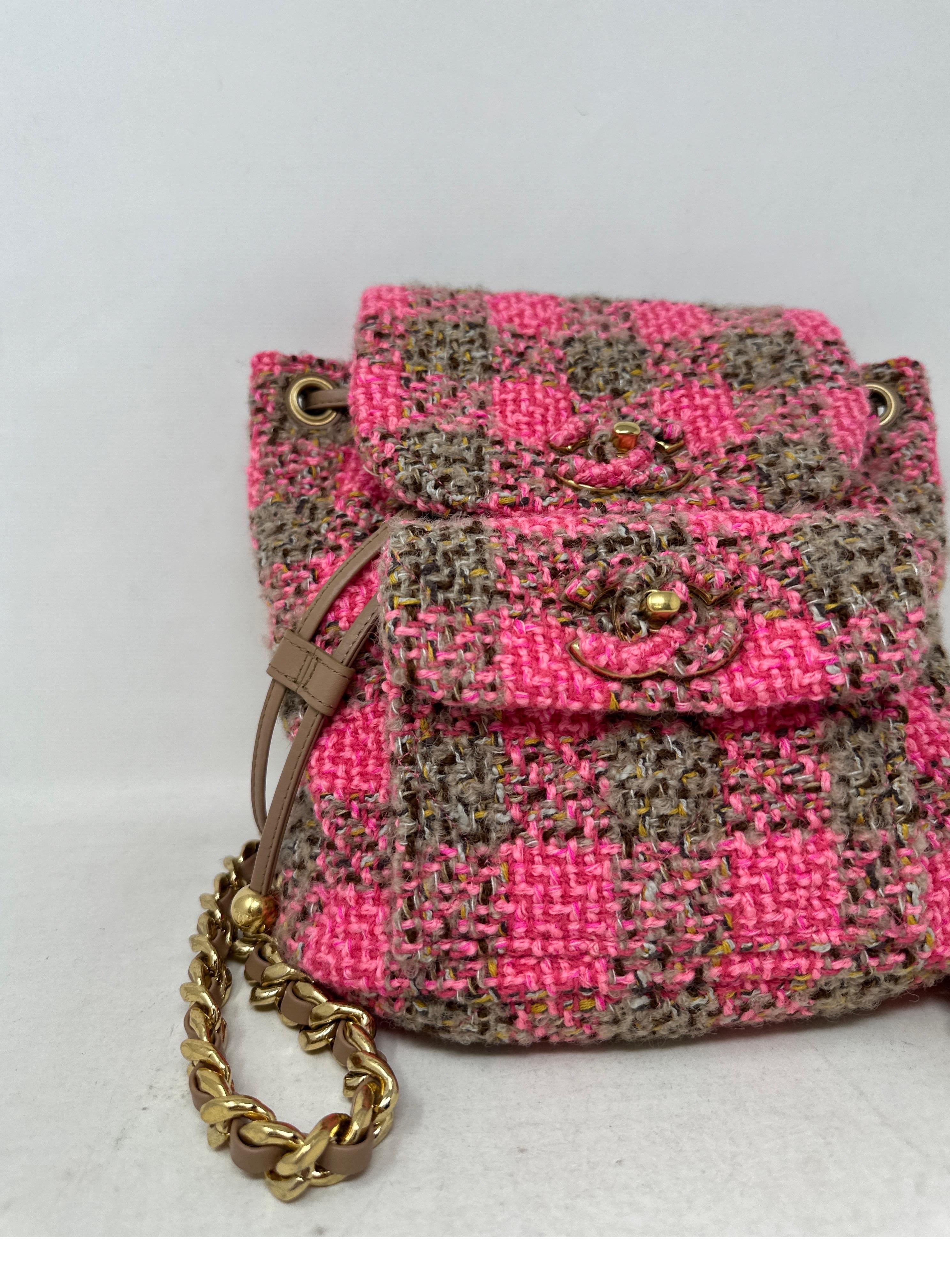 Chanel Tweed Pink and Tan Backpack  For Sale 1