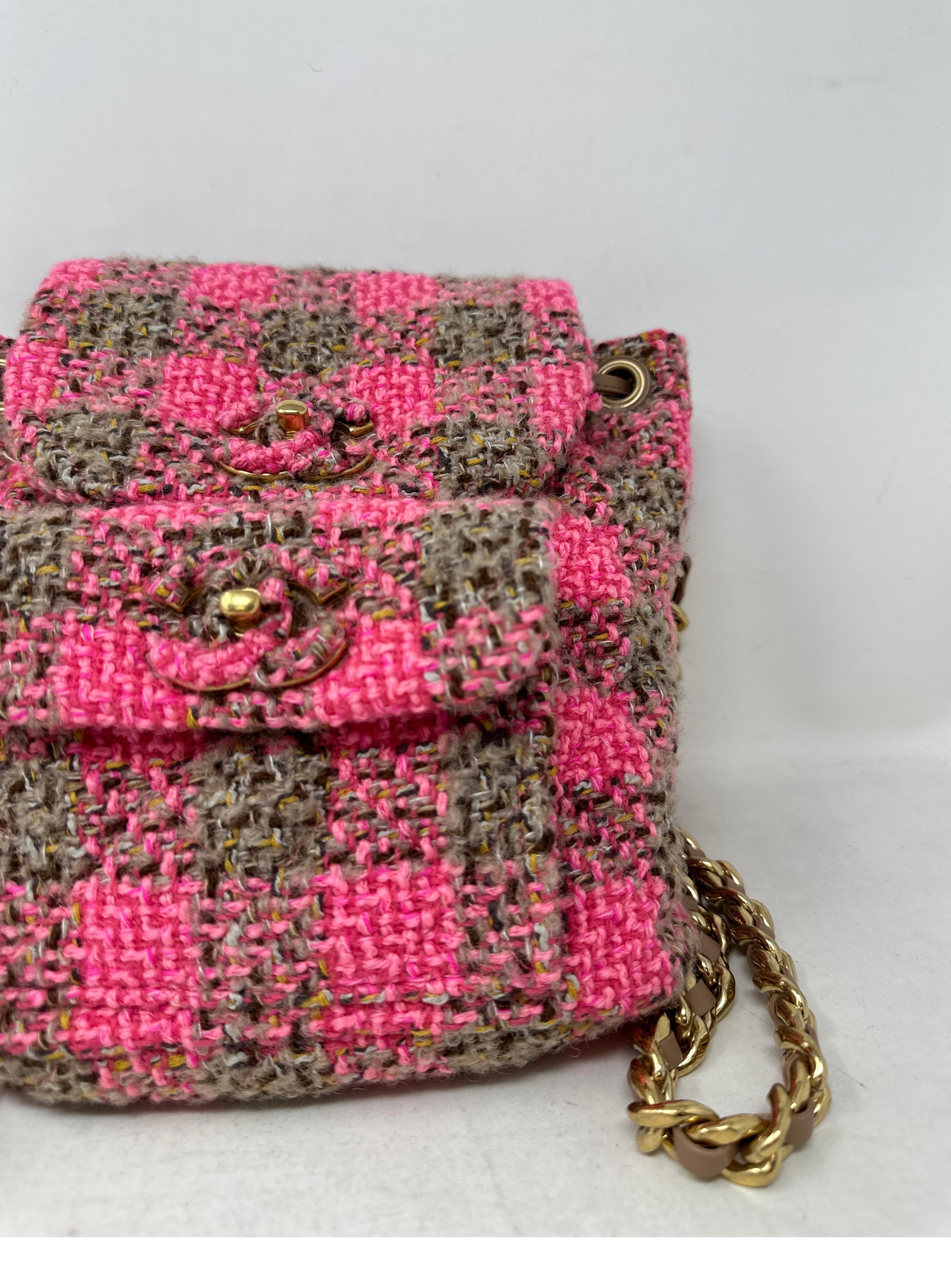 Chanel Tweed Pink and Tan Backpack  For Sale 2