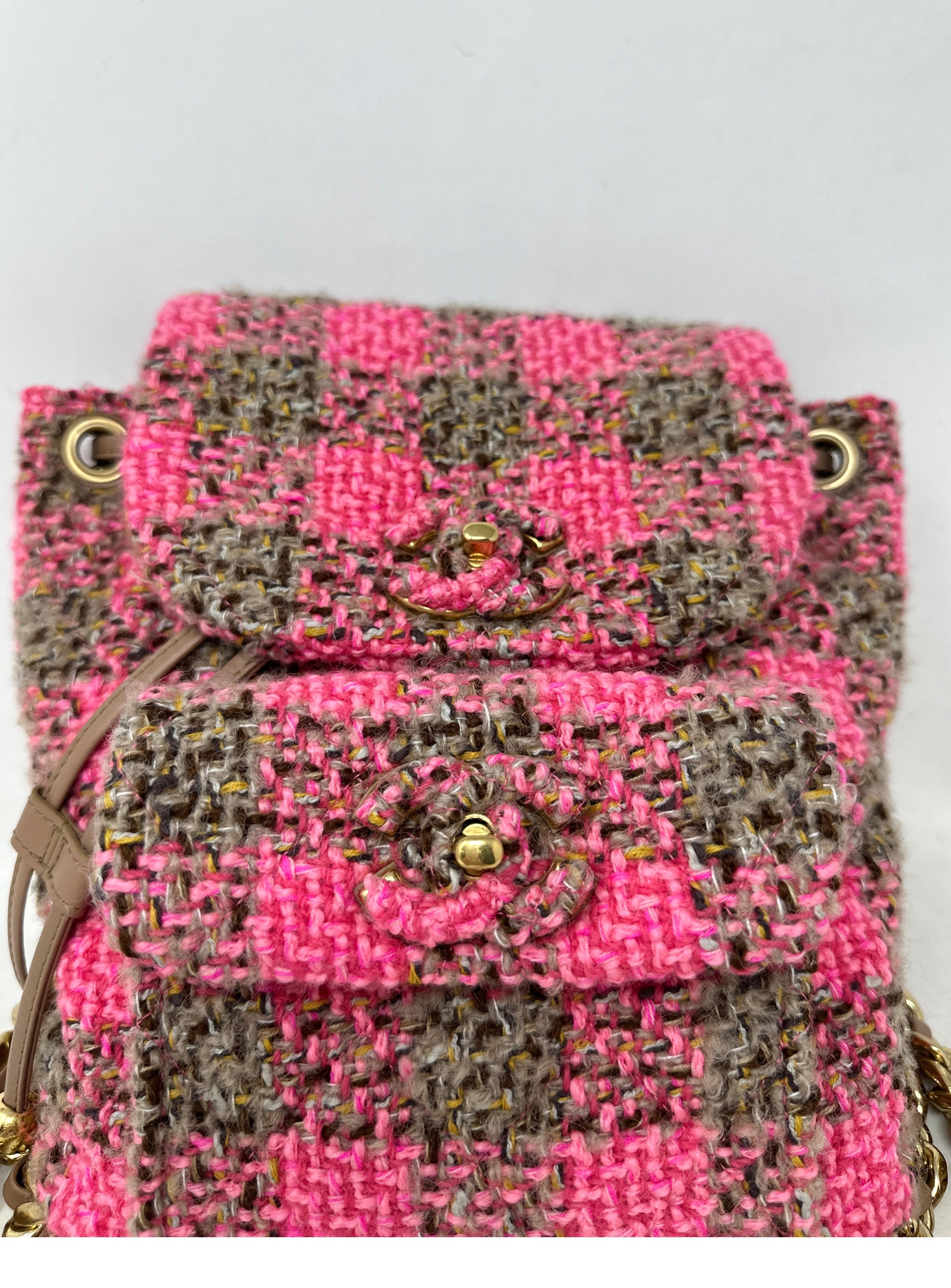 Chanel Tweed Pink and Tan Backpack  For Sale 3