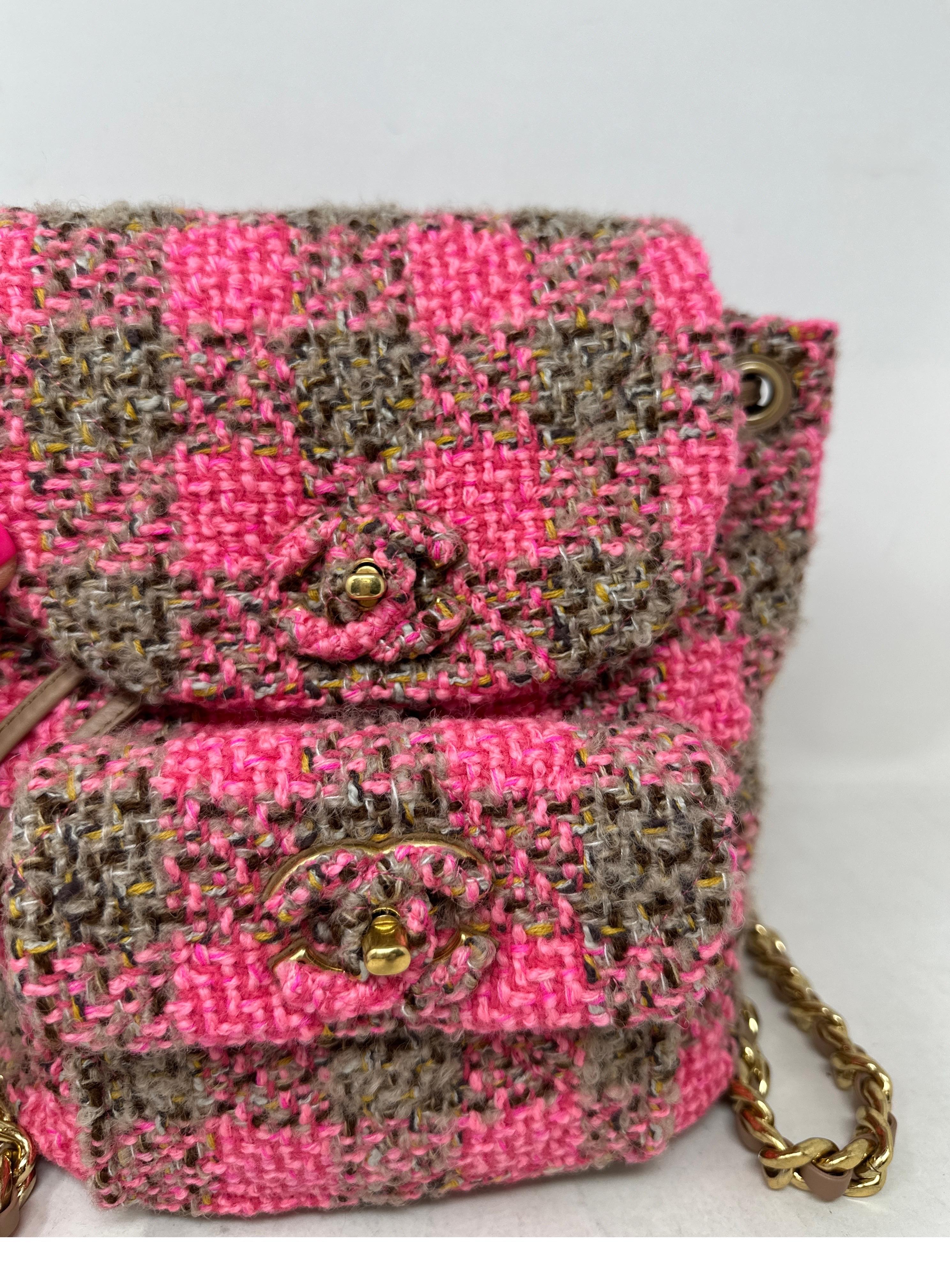 Chanel Tweed Pink and Tan Backpack  For Sale 5