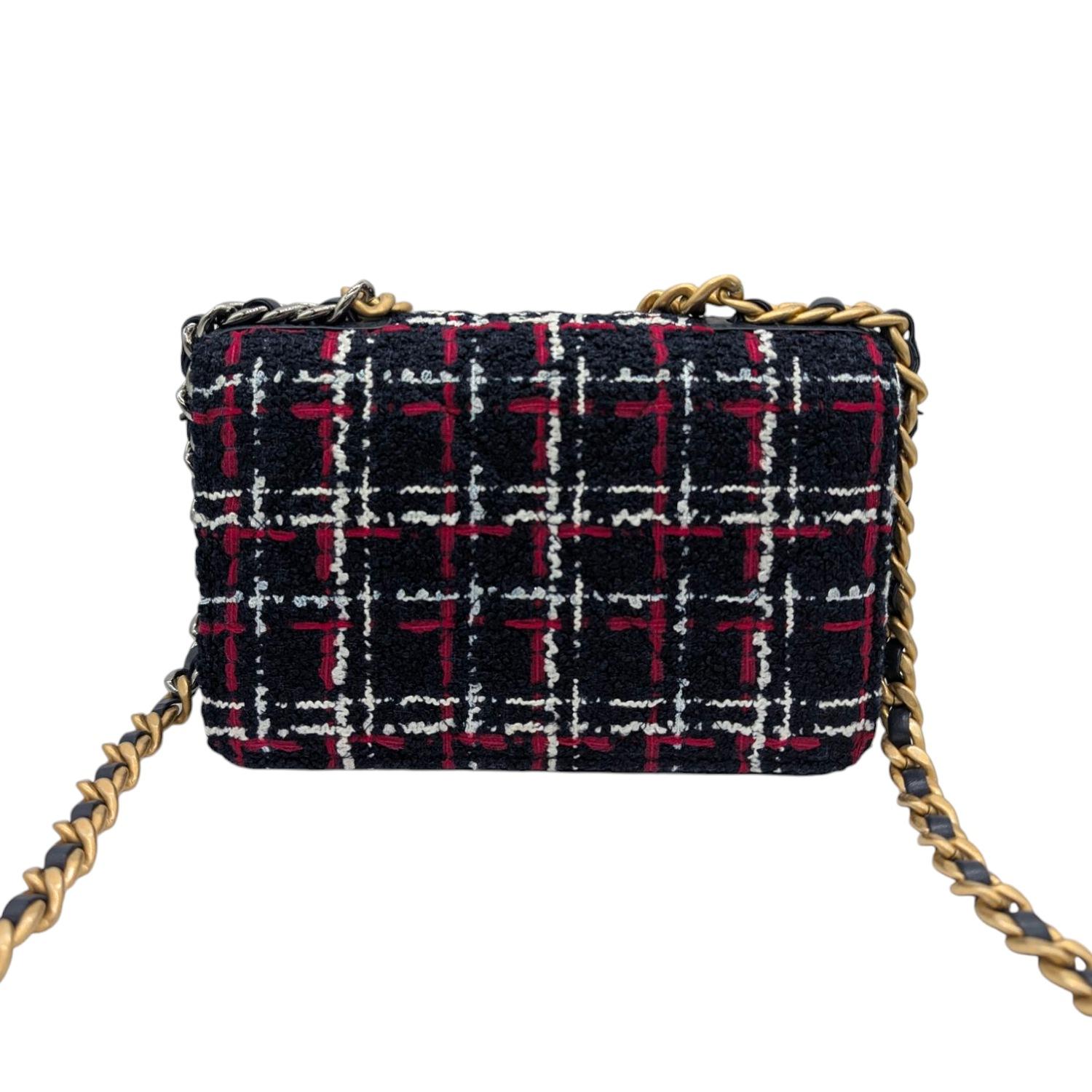 Chanel Tweed Quilted Chanel 19 Wallet On Chain WOC For Sale 7