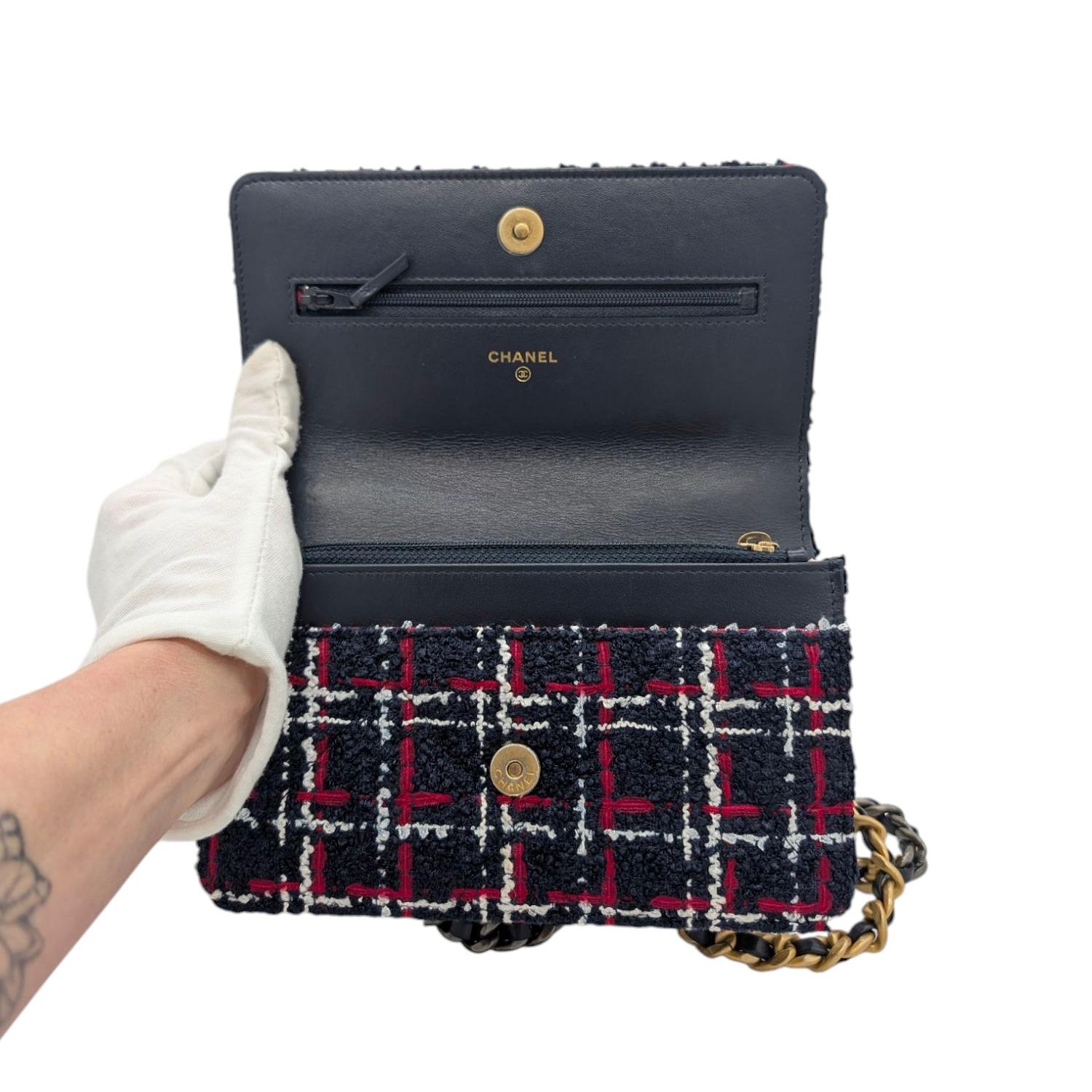 Chanel Tweed Quilted Chanel 19 Wallet On Chain WOC For Sale 1