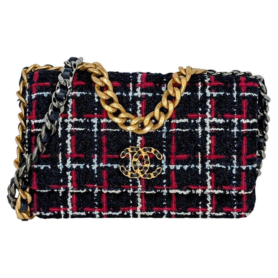 Chanel Tweed Quilted Chanel 19 Wallet On Chain WOC For Sale