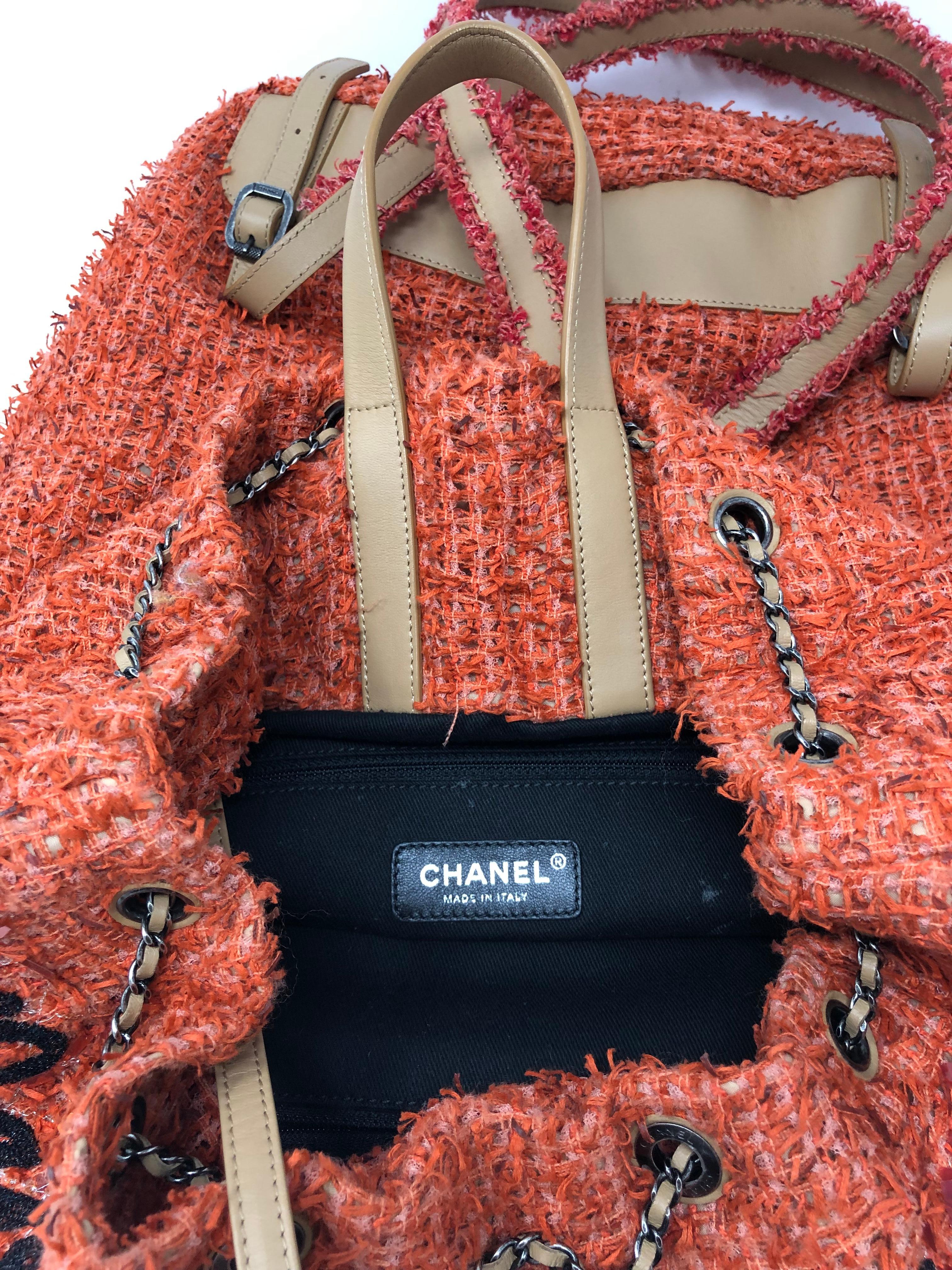 Brown Chanel Tweed Sequins Coco Club Backpack 