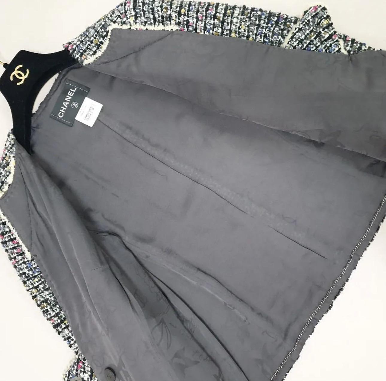 Black Chanel Tweed Shearling Jacket For Sale