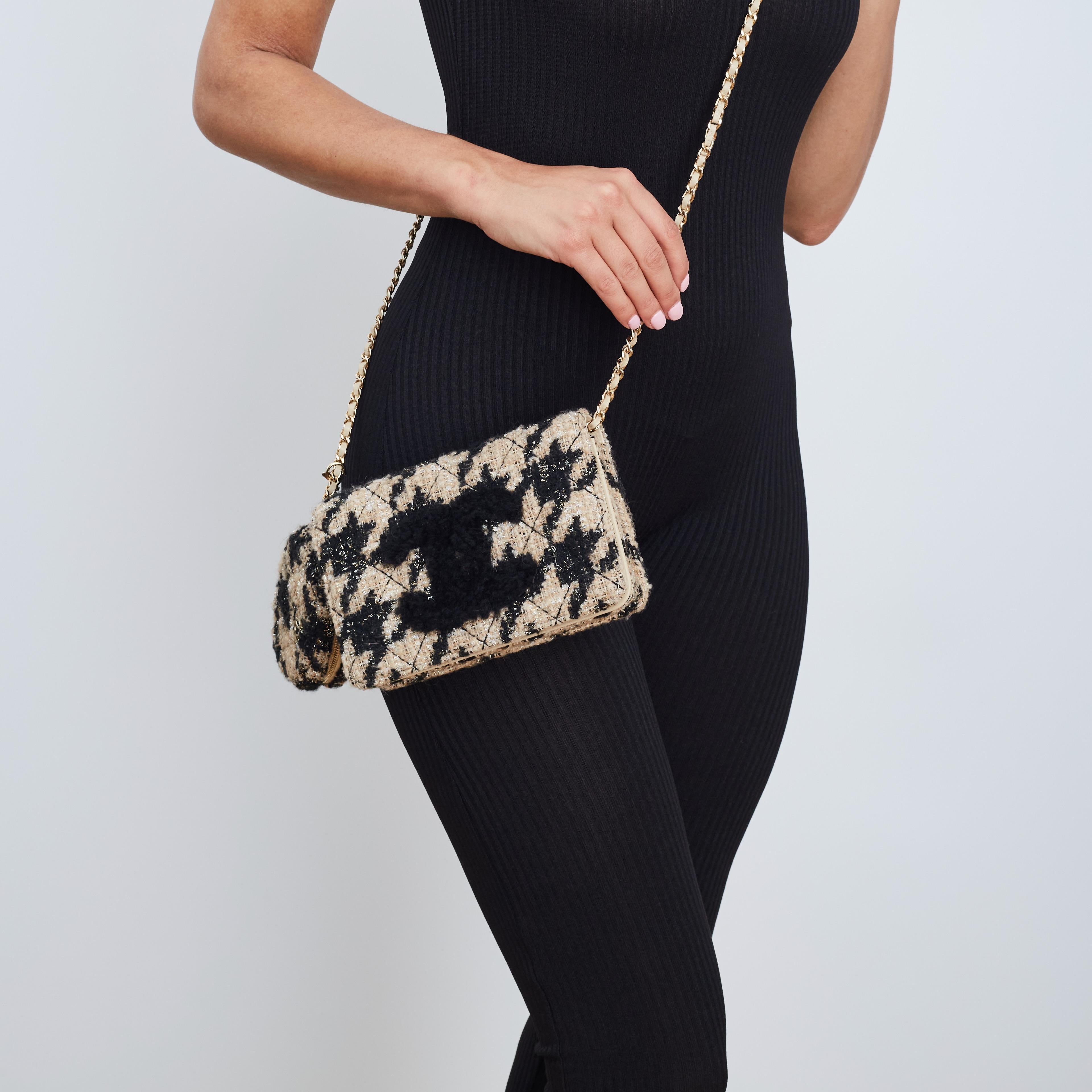 Women's or Men's Chanel Tweed Shearling Wallet On Chain WOC Crossbody Bag 2019