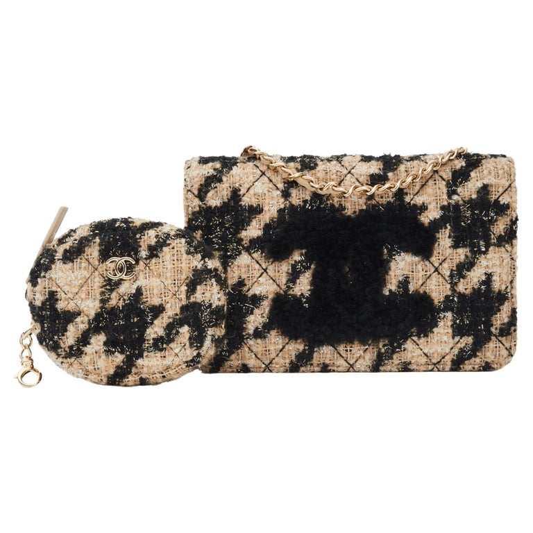 Chanel Tweed Shearling Wallet On Chain WOC Crossbody Bag 2019 For