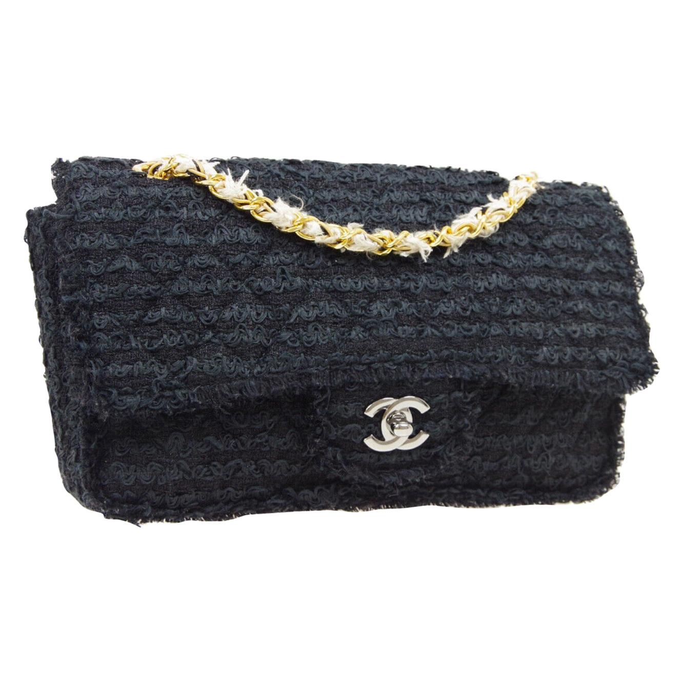 Chanel Tweed Silver Gold Medium Evening Shoulder Flap Bag