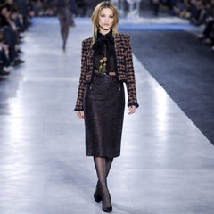 Chanel Tweed Skirt Multicolor Cotton Blend Pencil 02A Fall 2002 Size 40 Vintage