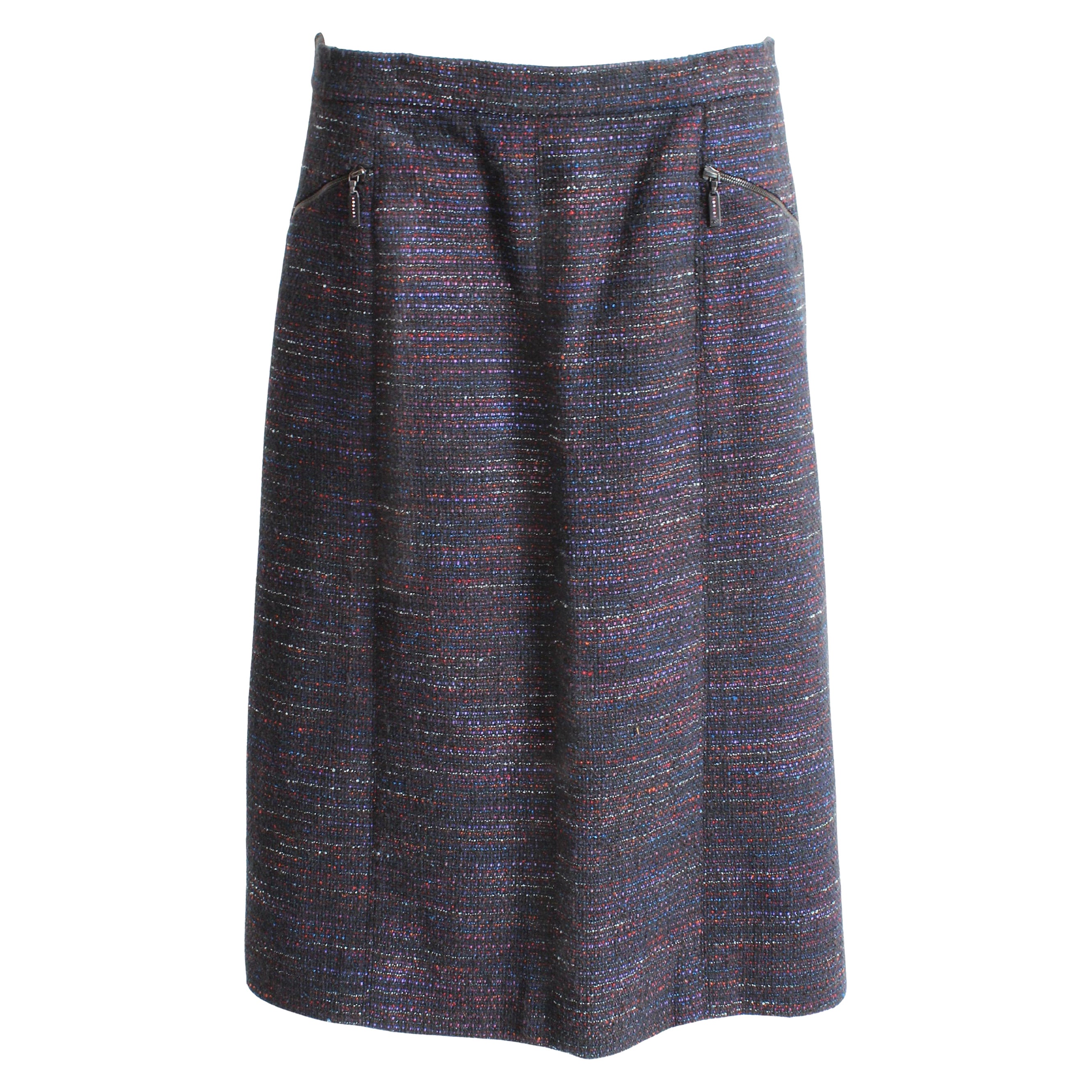 Chanel Tweed Skirt Multicolor Cotton Blend Pencil 02A Fall 2002 Size 40 Vintage