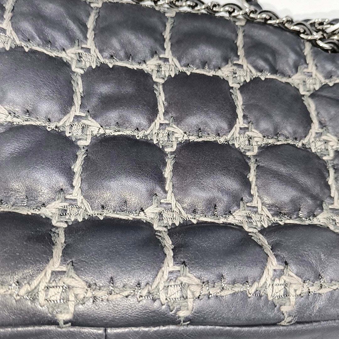 Chanel Tweed Square Stitch on Leather Bubble Grey Medium Shoulder Bag 8