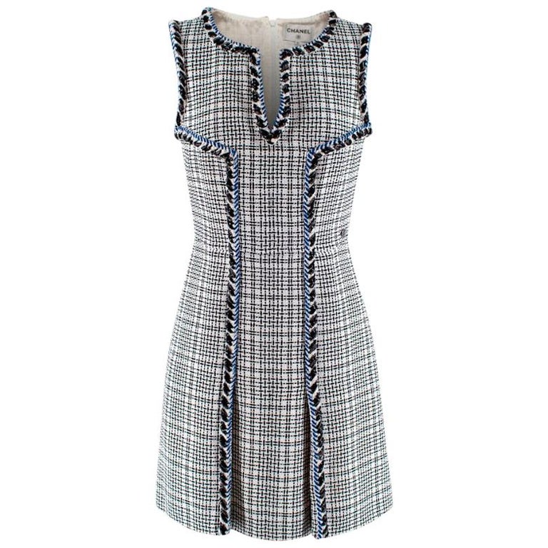 Chanel Tweed Trimmed Embroidered Sleeveless Dress - Size US 8 For Sale ...