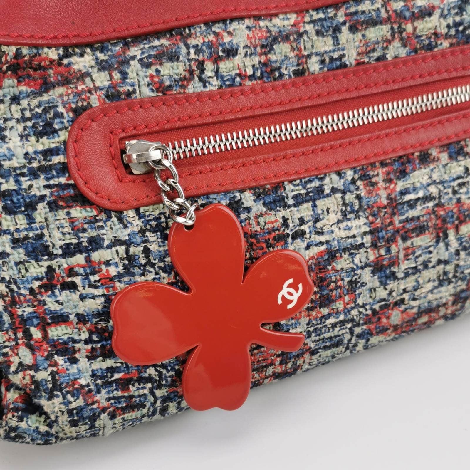 Chanel Tweed with Red Clover Charm Shoulder Bag For Sale 1
