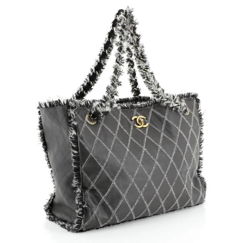 Gray Chanel Tweedy Tote Quilted Leather Large