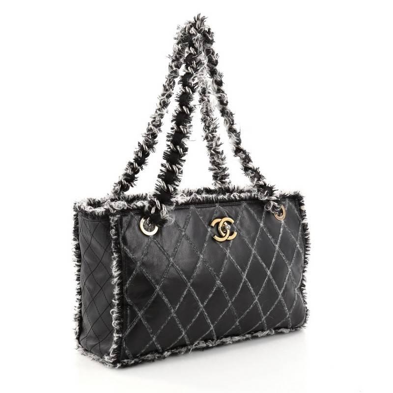 Black Chanel Tweedy Tote Quilted Leather Medium