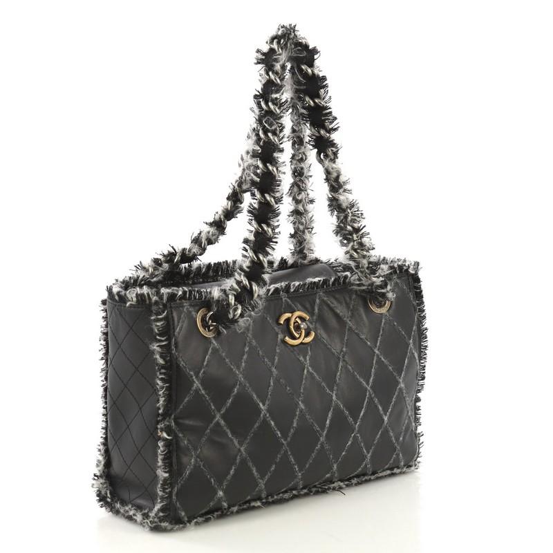 Black Chanel Tweedy Tote Quilted Leather Medium