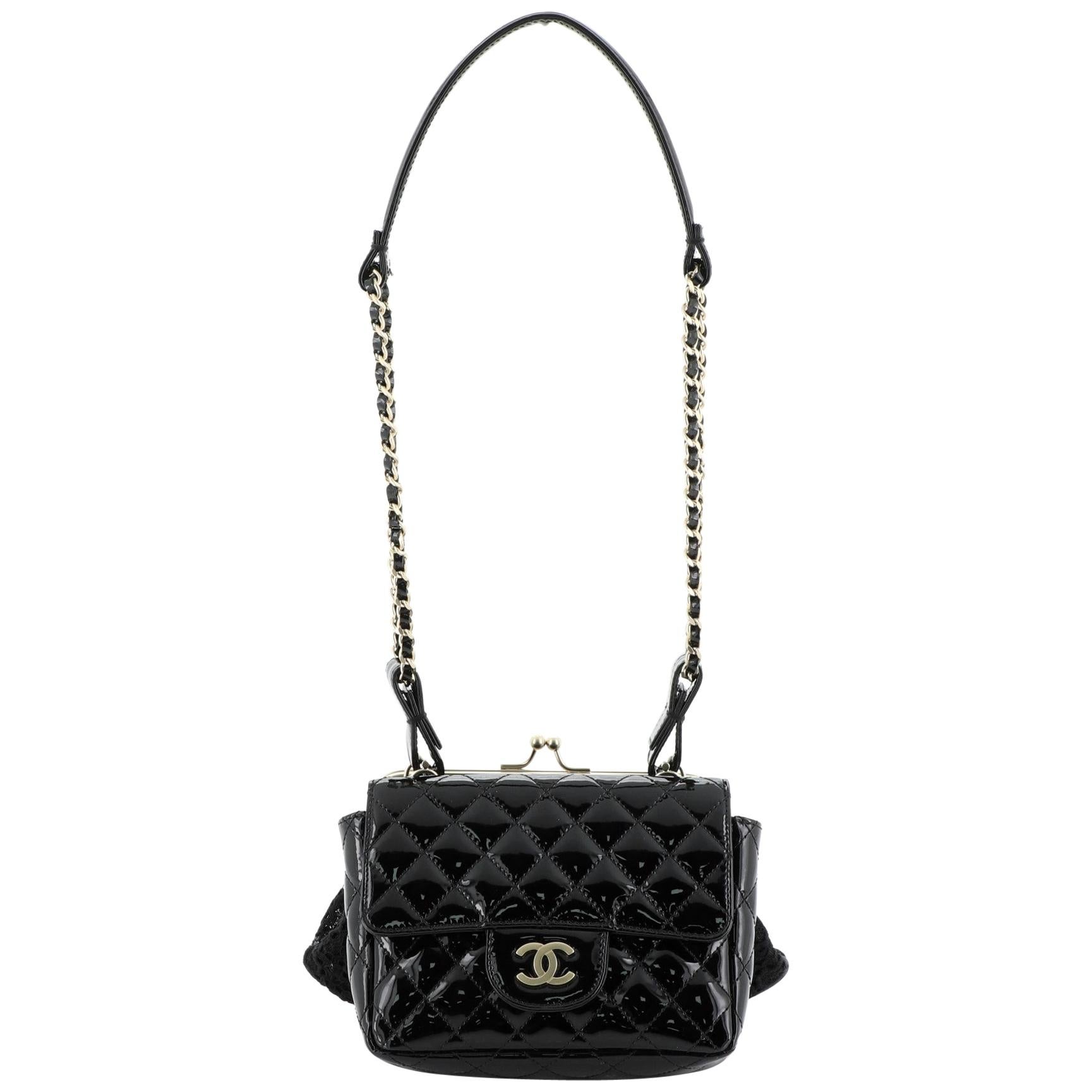 Chanel Twin Chain Shoulder Bag Quilted Patent and Lace