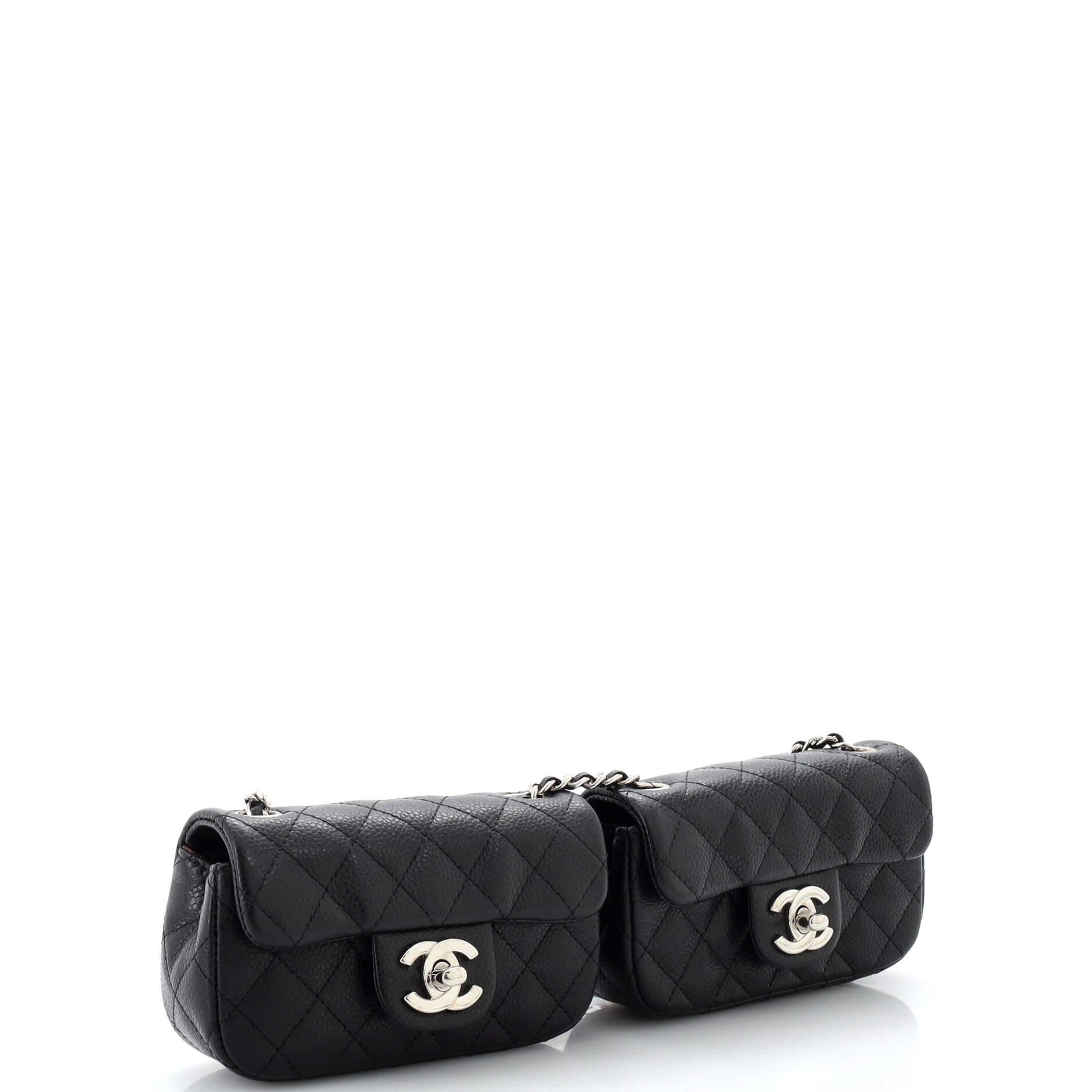 Chanel Twin Classic Flap Bag Quilted Caviar Mini In Good Condition In NY, NY