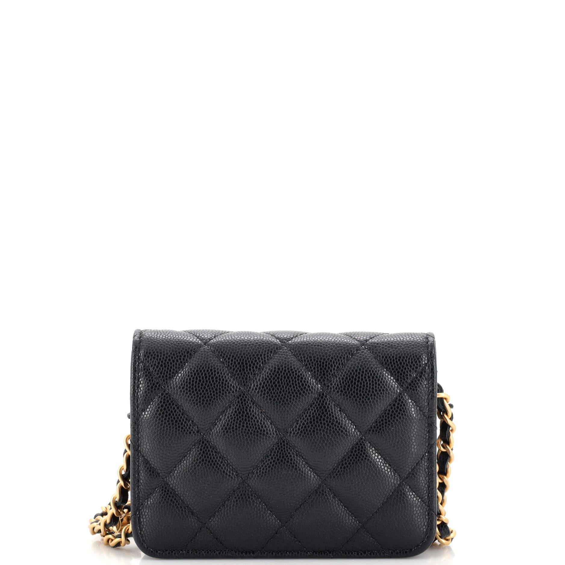 Chanel Twist Your Buttons Flap Coin Purse with Chain Quilted Shiny Caviar In Good Condition For Sale In NY, NY