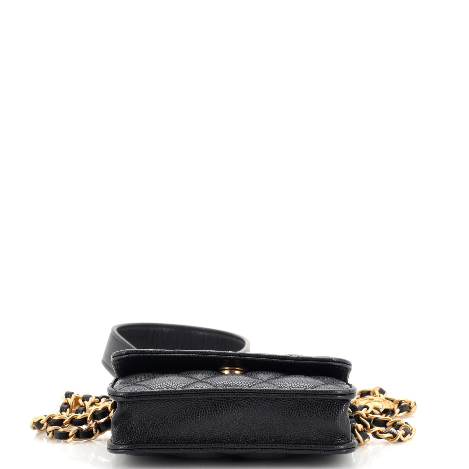 Women's or Men's Chanel Twist Your Buttons Flap Coin Purse with Chain Quilted Shiny Caviar For Sale