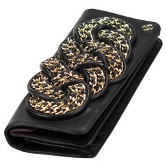 Chanel Twisted Iconic Chain Braided Knotted Black Gold Lambskin Leather Clutch