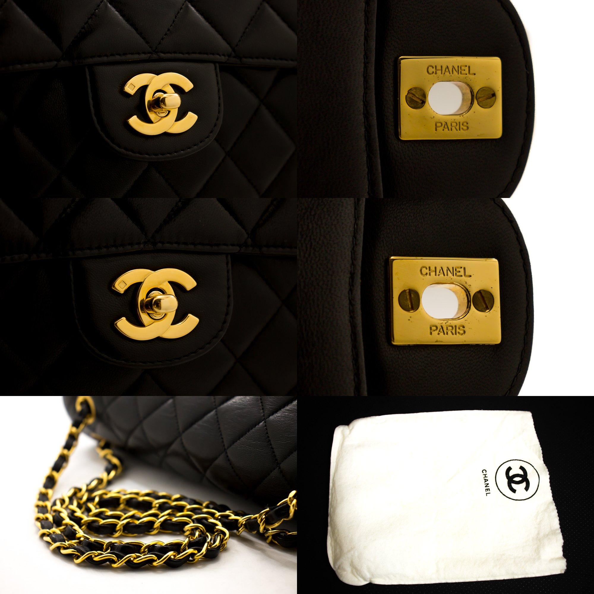 CHANEL Zweiseitige Umhängetasche mit Kette und Klappe, schwarz, gesteppt im Angebot 2