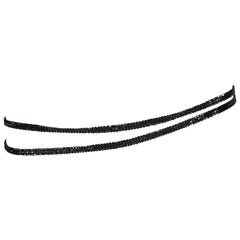 Chanel Two Row Black Straps Crystal Waist Belt Vintage 1998