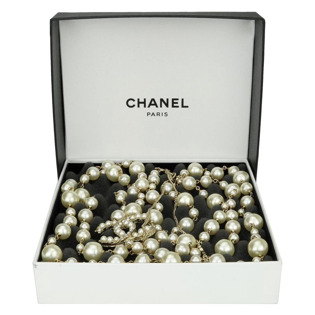 CHANEL Two Strands Pearl Gold Long Necklace 2011