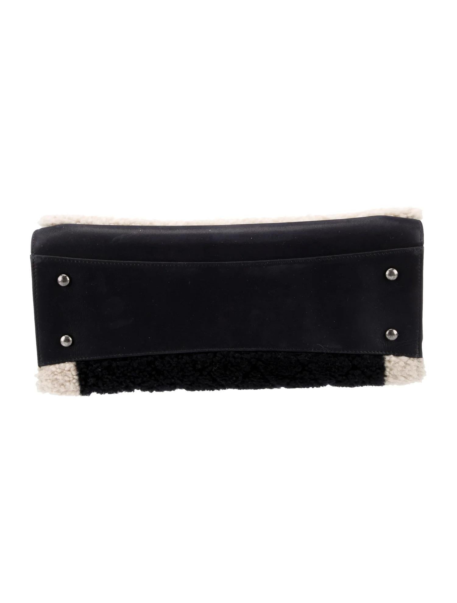 Chanel 2015 Two Tone Black Ivory Plush Shearling Large Boy Shopping Tote Bag en vente 7