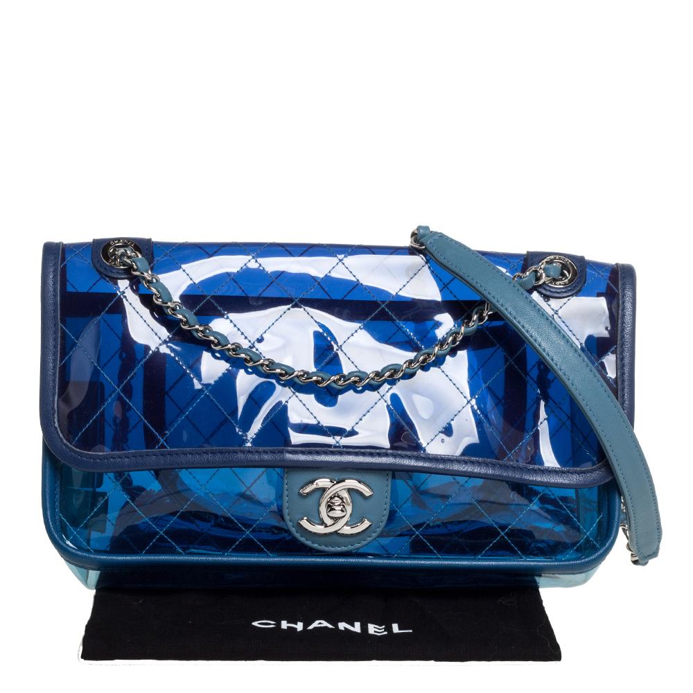 Chanel Two Tone Blue Quilted PVC and Leather Medium Coco Splash Flap Bag 5