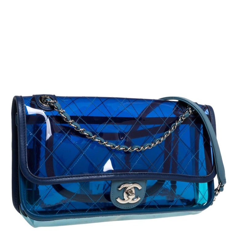 Chanel Two Tone Blue Quilted PVC and Leather Medium Coco Splash Flap Bag at  1stDibs
