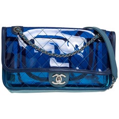 Chanel Two Tone Blue Quilted PVC and Leather Medium Coco Splash Flap Bag