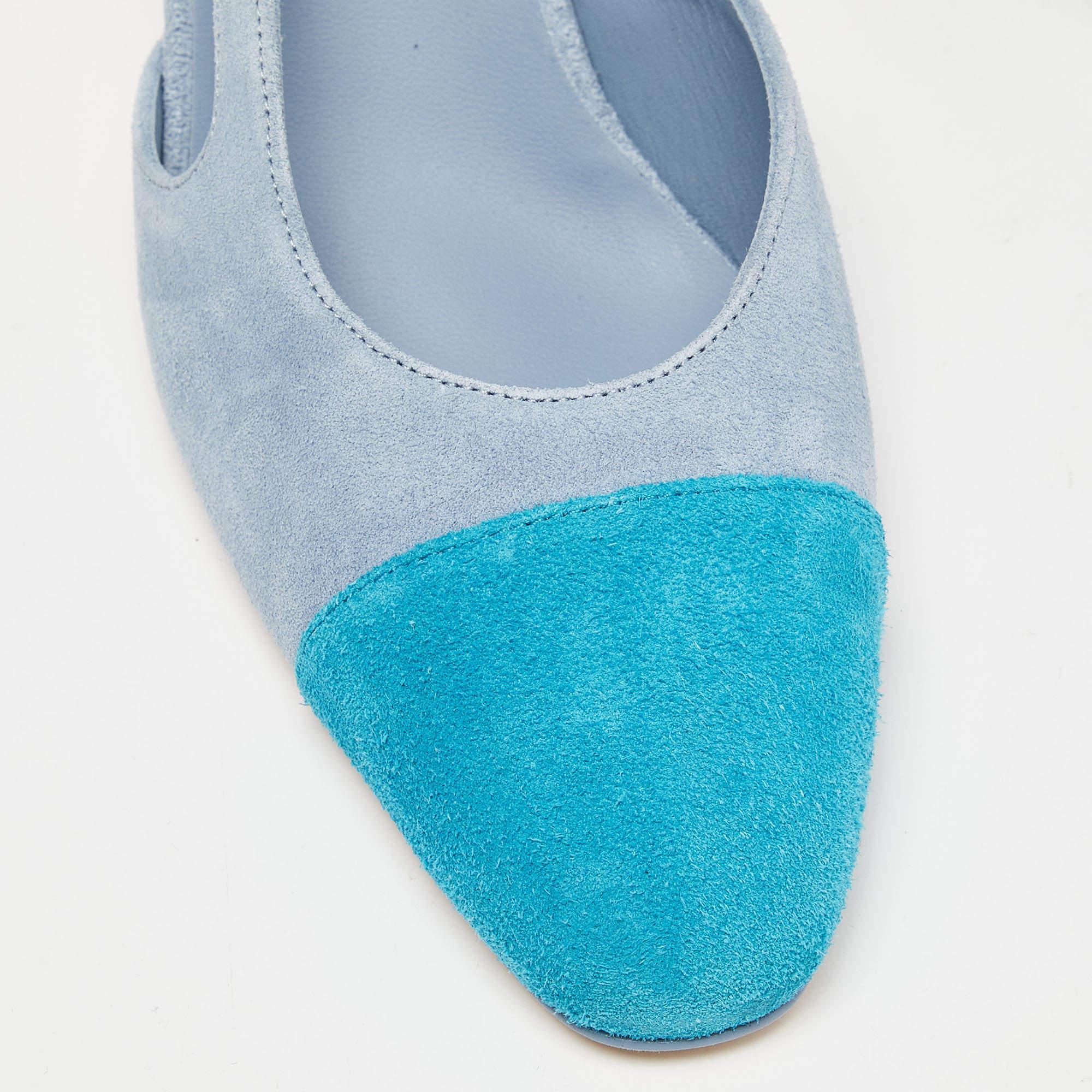 Women's Chanel Two Tone Blue Suede Cap Toe Slingback Sandals Size 37.5