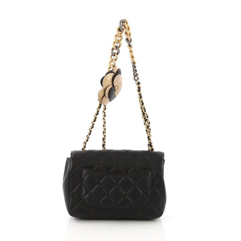 Black Chanel Two Tone Camellia Flap Bag Quilted Sheepskin Extra Mini