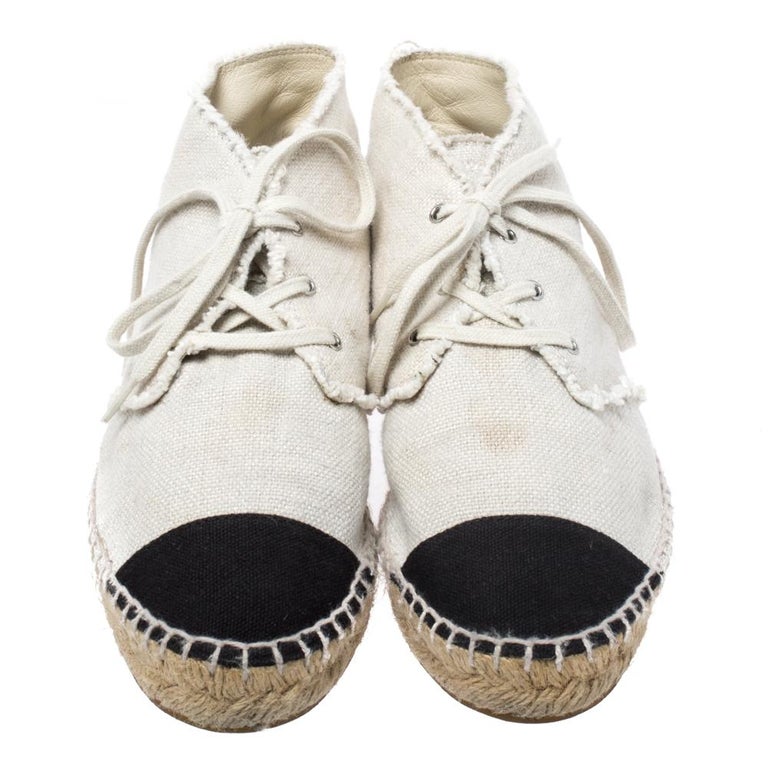 Chanel Two Tone Canvas Cap Toe CC Espadrille Sneakers Size 37 at 1stDibs