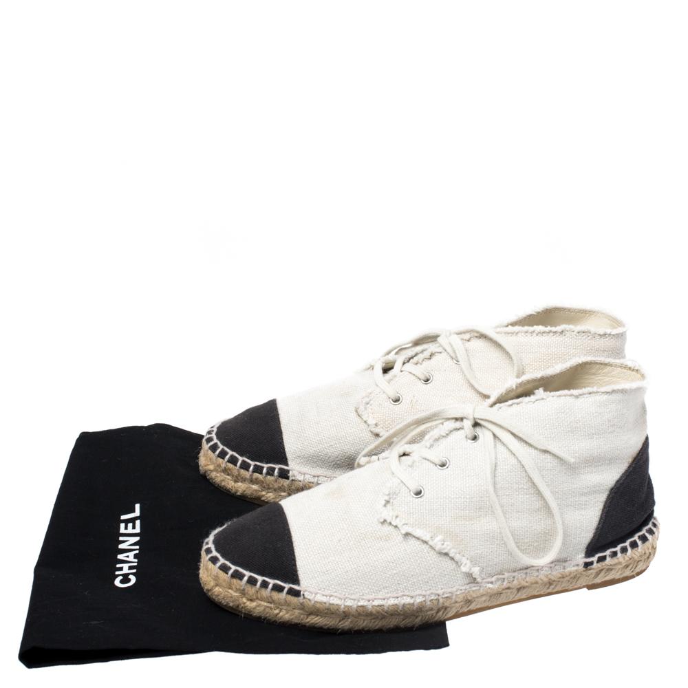 Chanel Two Tone Canvas Cap Toe CC Espadrille Sneakers Size 37 2