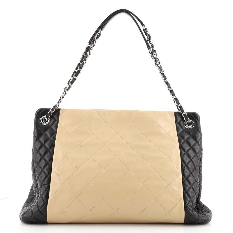 Chanel Two Tone CC Charm Tote Quilted Lambskin Large In Good Condition In NY, NY