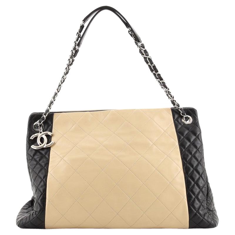 Chanel Two Tone CC Charm Tote Quilted Lambskin Large