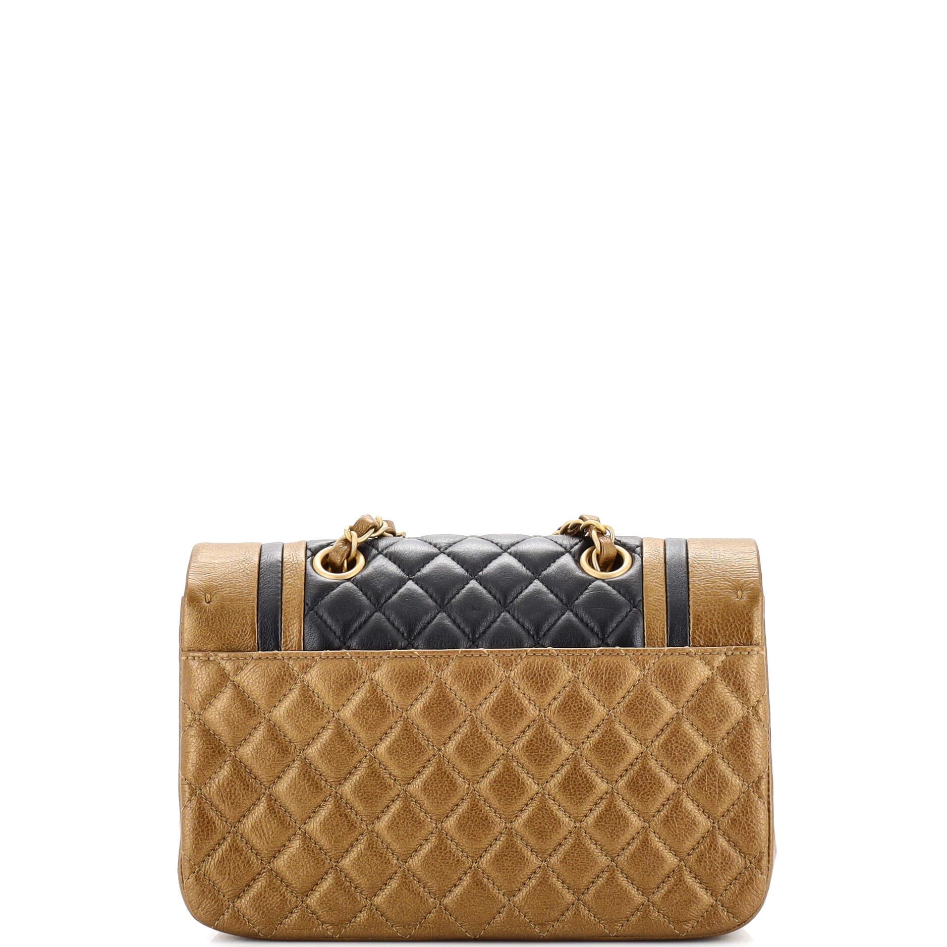 Women's or Men's Chanel Two Tone CC Flap Bag Quilted Lambskin and Metallic Calfskin Medium