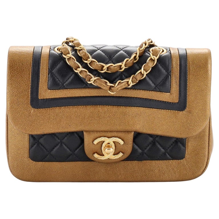 Chanel Two Tone CC Flap Bag Quilted Lambskin and Metallic Calfskin