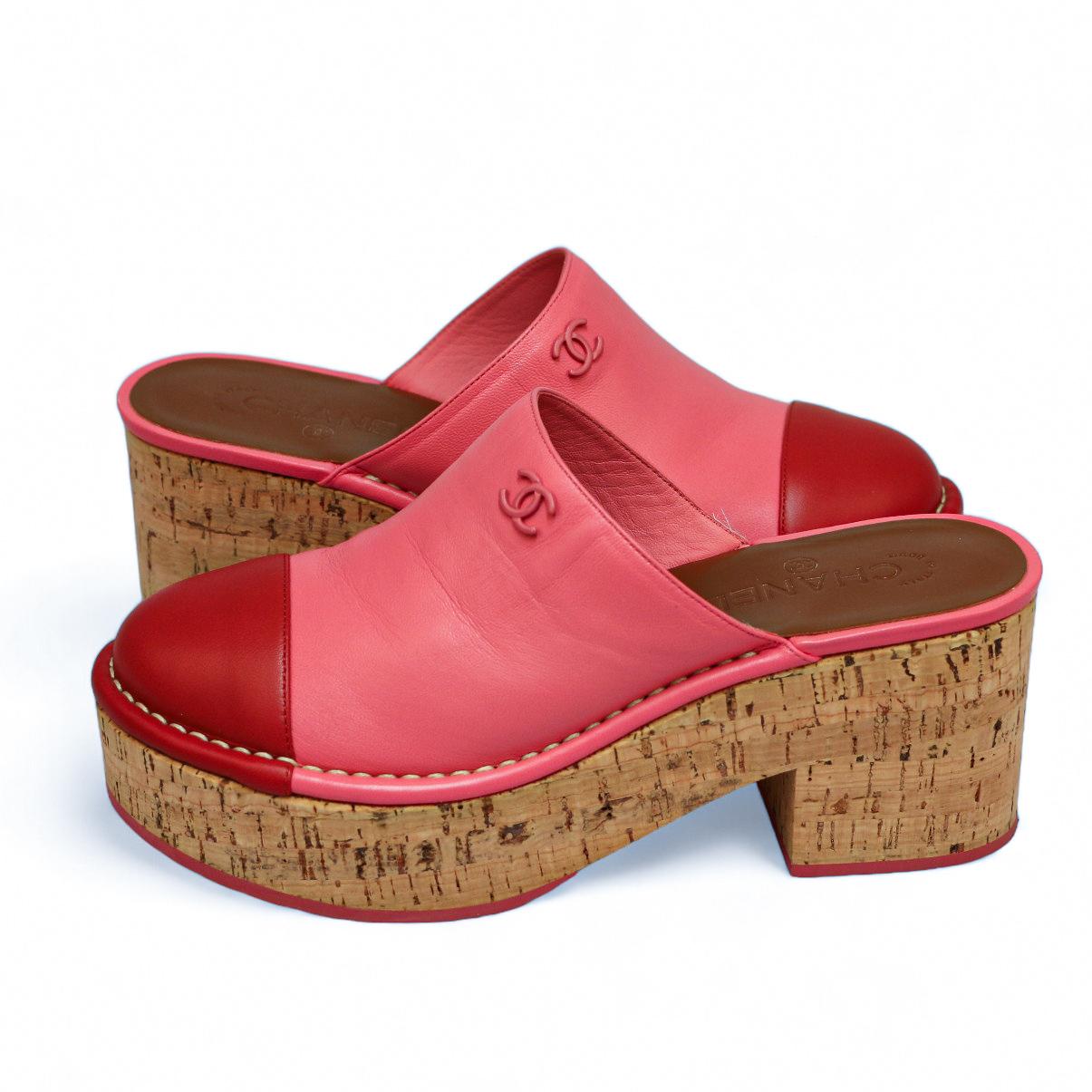 Pink Chanel two-tone clogs T39FR For Sale